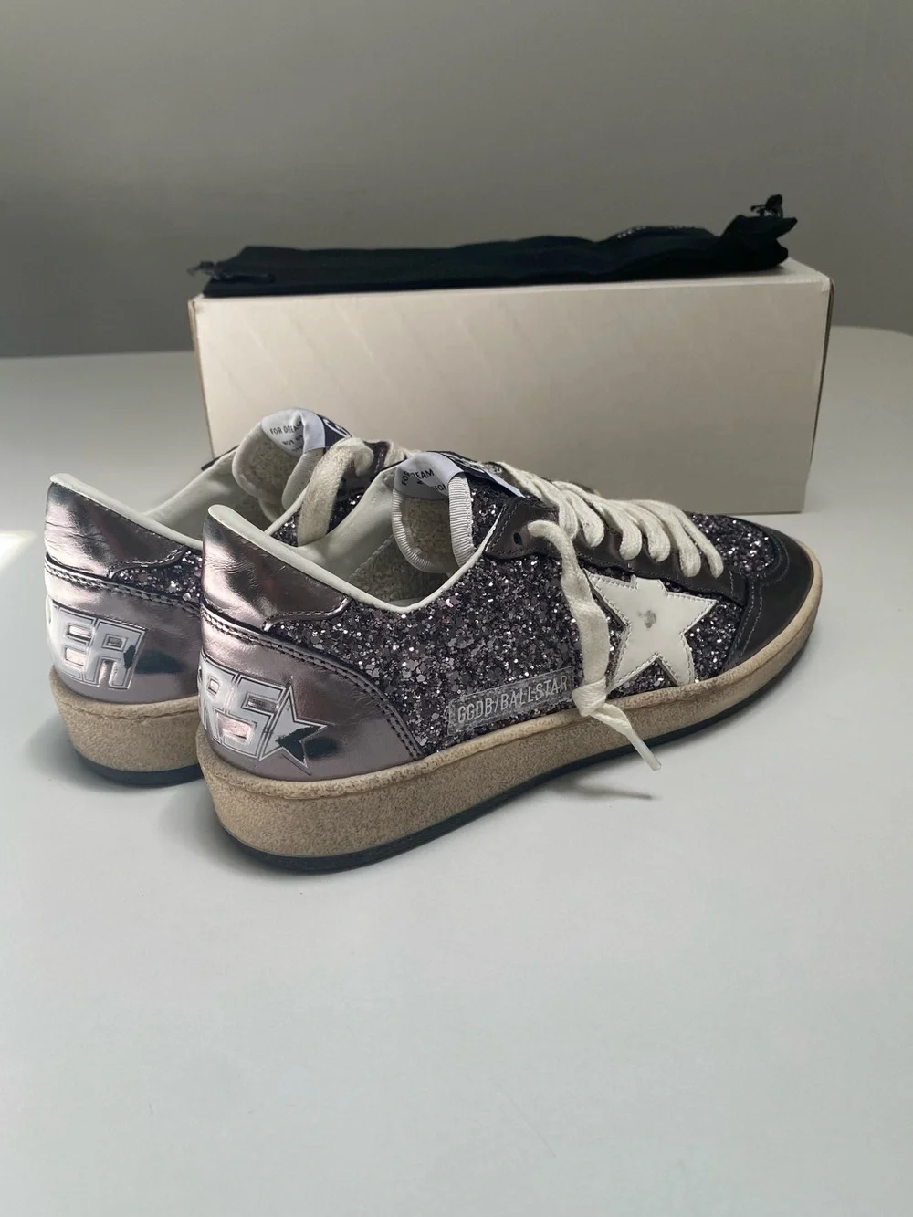 Golden Goose Ball Star Sneaker Gray/Purple/Glitter/Leather/White 38 New in Box